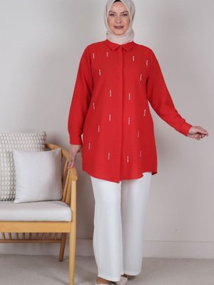 Mercan Büyük Beden Taş İşlemeli Tunik