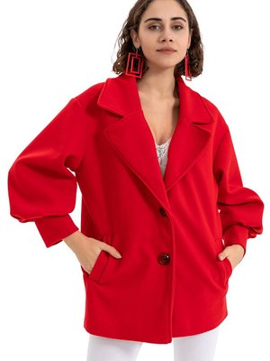 Kırmızı Balon Kol Cepli Kaşe Kaban