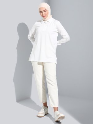 Off White Doğal Kumaşlı Polo Yaka Tunik