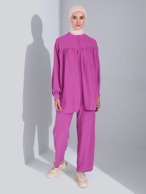 Fuşya Brit Detaylı Aerobin Takım