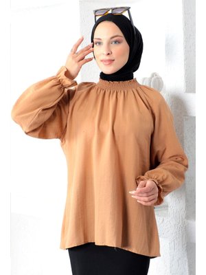 Taba Boyunu Gipe Lastikli Bluz