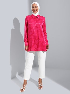Fuşya Jakarlı Saten Tunik