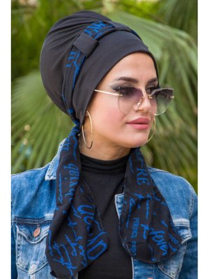 Fularlı Bone Siyah Saks Mavisi