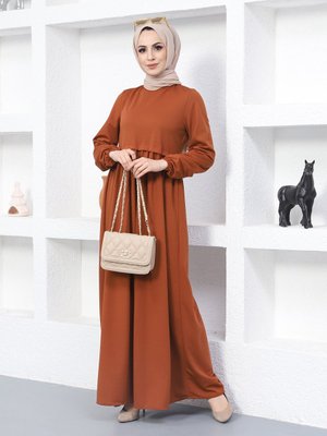 Taba Kol Uçları Lastikli Elbise