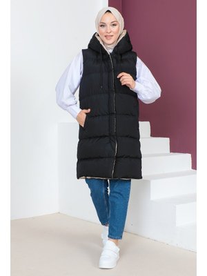 Siyah Bej Çift Renkli Şişme Yelek