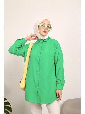 Açık Yeşil Düz Terikoton Salaş Gömlek