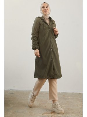 Haki Edna İçi Polar Kapüşonlu Mont 