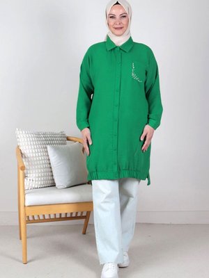 Benetton Büyük Beden Taş İşlemeli Keten Aerobin Tunik