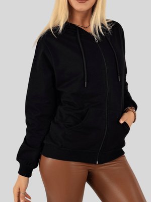 Siyah Fermuarlı Kapüşonlu Sweat Siyah Fermuarlı Kapüşonlu Sweat