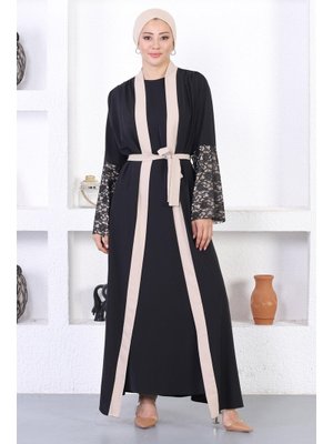 Bej Dantel Detaylı Abaya Bej Dantel Detaylı Abaya