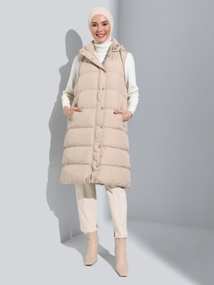 Taba Kapüşonlu Fermuar Kapamalı Çift Taraflı Şişme Yelek Taba Kapüşonlu Fermuar Kapamalı Çift Taraflı Şişme Yelek