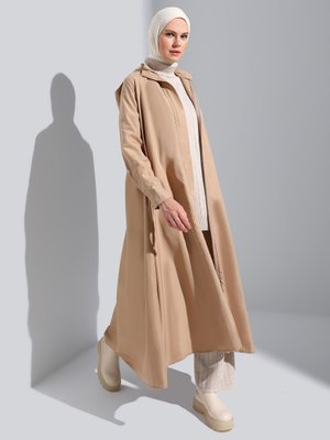 Bej Çıkarılabilir Kapüşonlu Trençkot