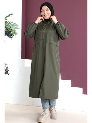 Haki Büyük Beden Pat Detaylı Trençkot