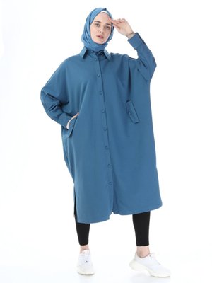 Petrol Düğmeli Tunik