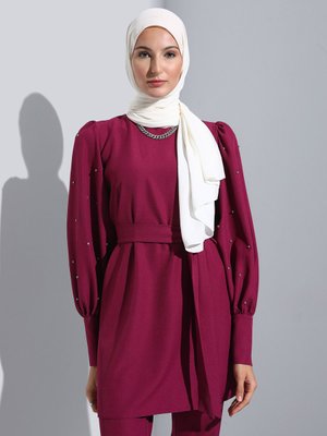 Visne Taş Ve Düğme Detaylı Abiye Takım Visne Taş Ve Düğme Detaylı Abiye Takım