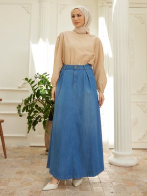 Koyu Mavi Denim Etek