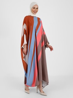 Mercan Mavi Çizgi Desenli Rahat Kalıp Ferace