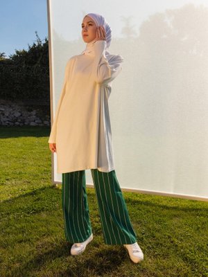 Ekru Süprem Uzun Sweatshirt