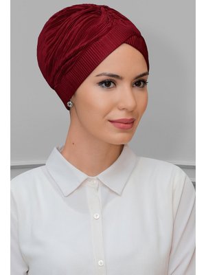 Bordo Pratik Hazır Geçmeli Bone Fukuro Piliseli Tek Çapraz Büzgülü