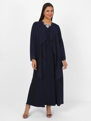 Lacivert Taş Detaylı Büyük Beden Abiye Elbise