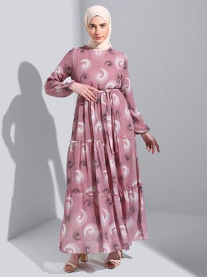 Pudra Desenli Elbise