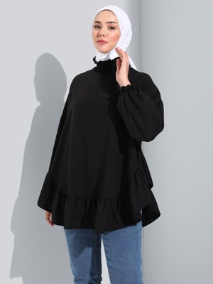 Siyah Volan Detaylı Aerobin Tunik