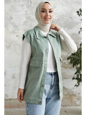 Mint Kapak Cepli Gabardin Yelek
