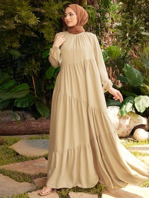 Bej Salaş Tensel Elbise