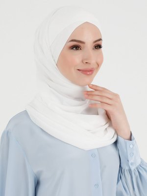 Krem Boneli Çapraz Şifon Şal Krem Boneli Çapraz Şifon Şal