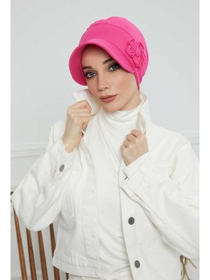 Fuşya Siperlikli Çiçek Aksesuarlı Şapka Bone,b Fuşya Siperlikli Çiçek Aksesuarlı Şapka Bone,b