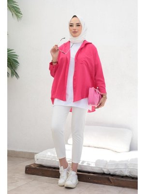 Fuşya Kendinden Desenli Gömlek