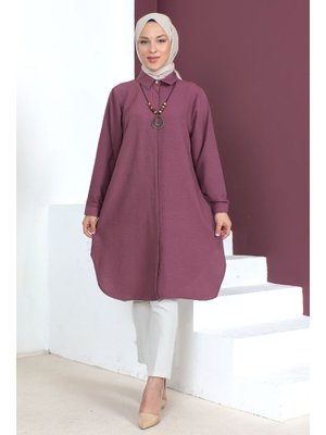 Mürdüm Büyük Beden Kolyeli Tunik