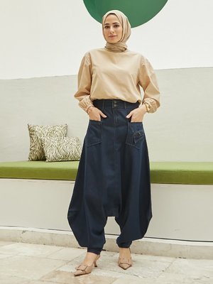 Lacivert Denim Şalvar Pantolon Lacivert Denim Şalvar Pantolon