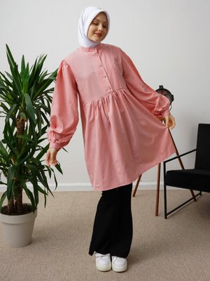 Gül Kurusu Hakim Yaka Yarım Patlı Tunik Gül Kurusu Hakim Yaka Yarım Patlı Tunik