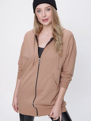 Camel Önü Fermuarlı Kapüşonlu Sweat Camel Önü Fermuarlı Kapüşonlu Sweat