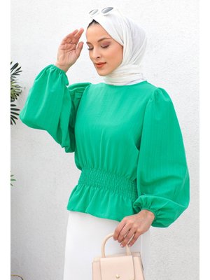 Yeşil Beli Gipe Lastikli Bluz Yeşil Beli Gipe Lastikli Bluz