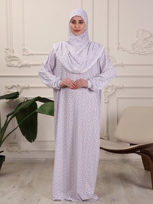 Mor Ahuse Papatya Desenli Namaz Elbisesi Mor Ahuse Papatya Desenli Namaz Elbisesi
