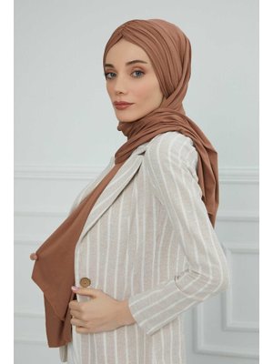 Koyu Kahverengi Çoklu Çapraz Dikim Renkli Şerit Pratik Penye Şal,cps 44,cps