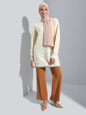 Ekru Balon Kol Detaylı Triko Tunik
