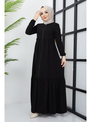 Büzgü Detaylı siyah Ferace