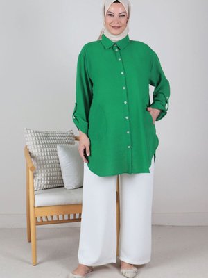 Benetton Büyük Beden Keten Görünümlü Oversize Tunik