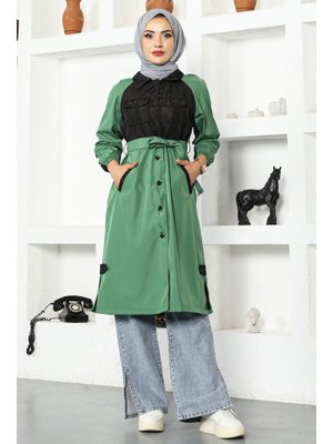 Yeşil Çift Renkli Trençkot