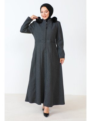 Antrasit Boydan Fermuarlı Tam Boy Kaşe Kaban Antrasit Boydan Fermuarlı Tam Boy Kaşe Kaban