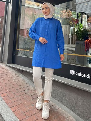 Saks Mavi Düz Renk Gömlek Tunik Saks Mavi Düz Renk Gömlek Tunik