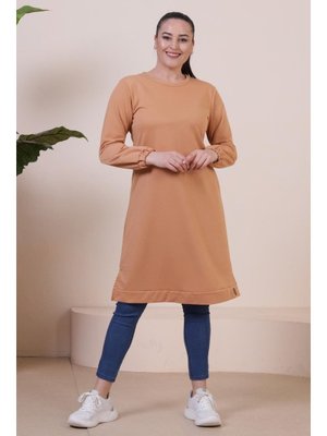Taba Büyük Beden İki İplik Penye Uzun Tunik