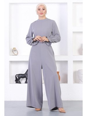Gri Kemerli Tulum Elbise