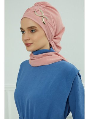 Aksesuarlı Aerobin Kumaş Hazır Türban,pembe,ht Aksesuarlı Aerobin Kumaş Hazır Türban,pembe,ht
