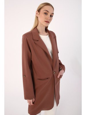 Sıcak Çikolata Tek Düğmeli Penye Ceket