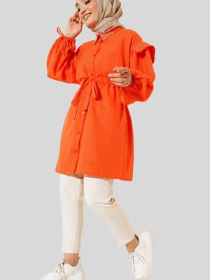 Orange Yaka Ve Omuzu Taşlı Beli Tünelli Tunik Orange Yaka Ve Omuzu Taşlı Beli Tünelli Tunik