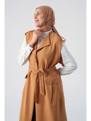 Hardal Omuzları Apoletli Kuşaklı Cepli Yelek